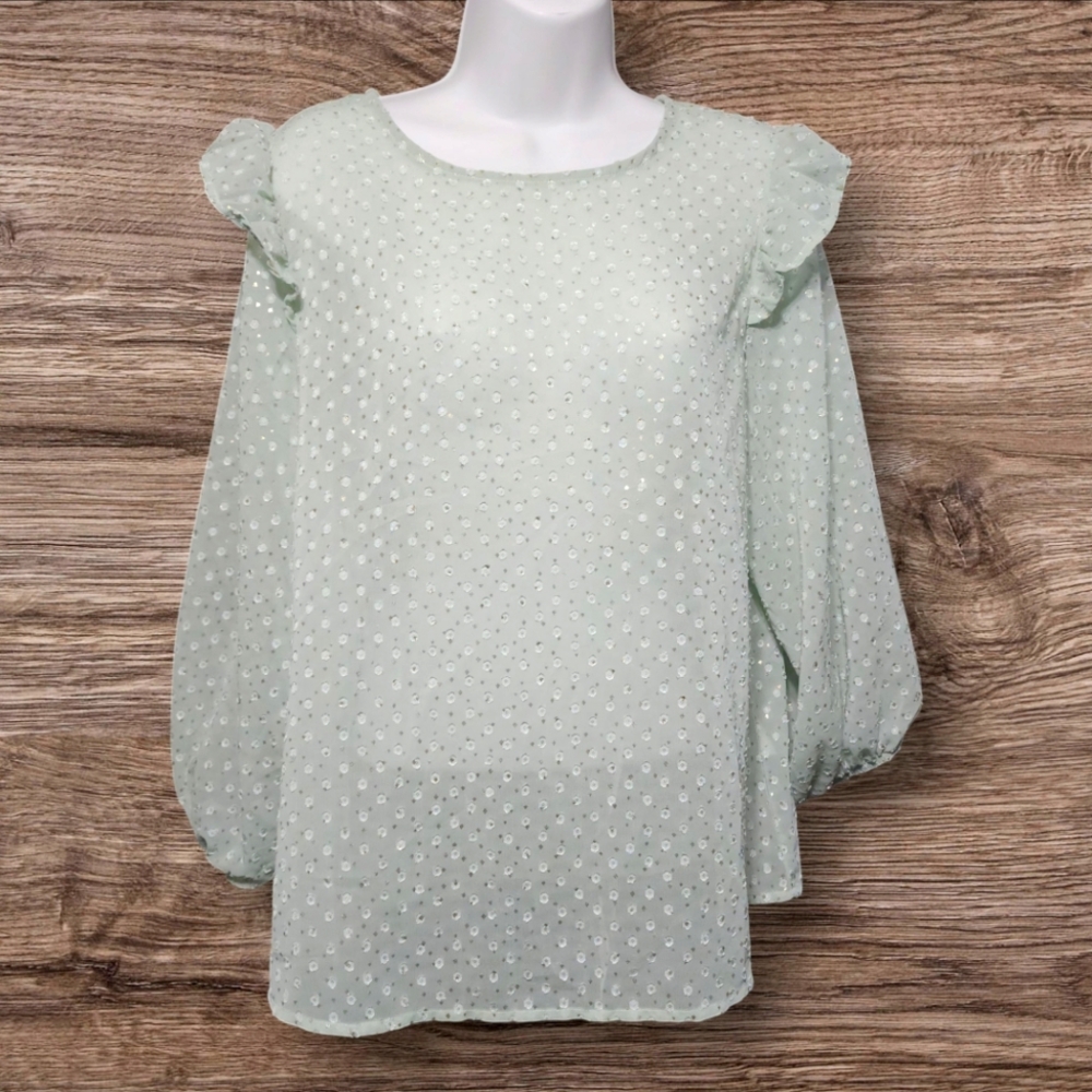 W5 Green with Gold Sparkle Accent Top Size Medium